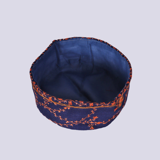 Dark Blue Toosha with Hand Sozni Embroidery Topi | Cap