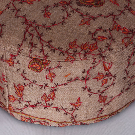 Brown Toosha with Hand Sozni Embroidery Topi | Cap