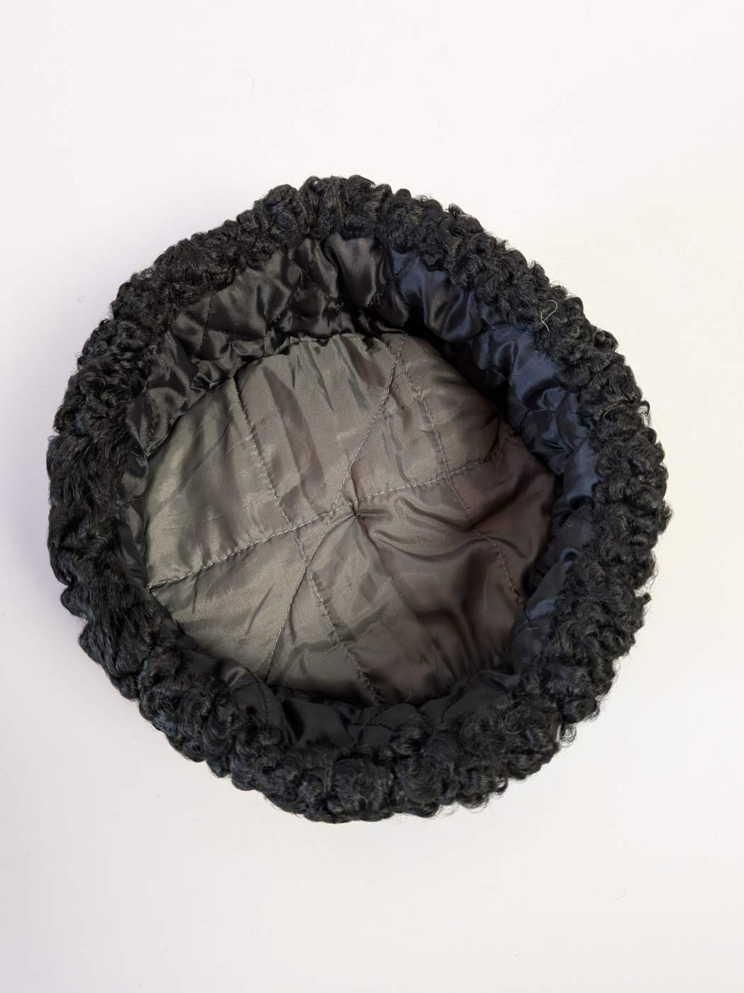 Hamid Round Leather Top Cap With Karakul Fur Brim