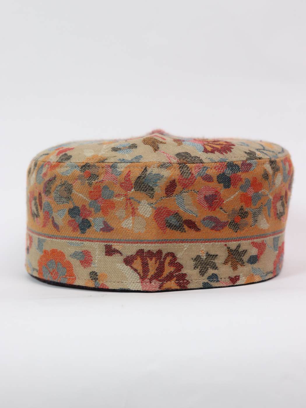 Mens Kashmiri cap in floral woven pattern