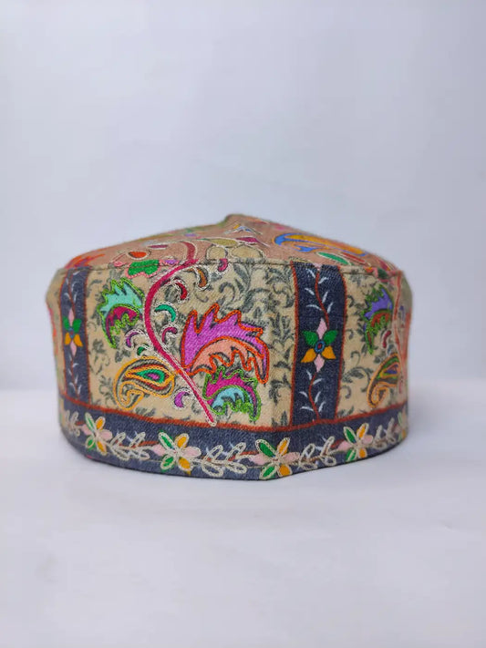 Beige Kashmiri Samar Cap with Kalamkari Work