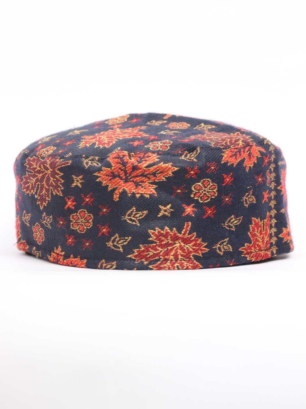 floral pattern round cap in black from Kashmir