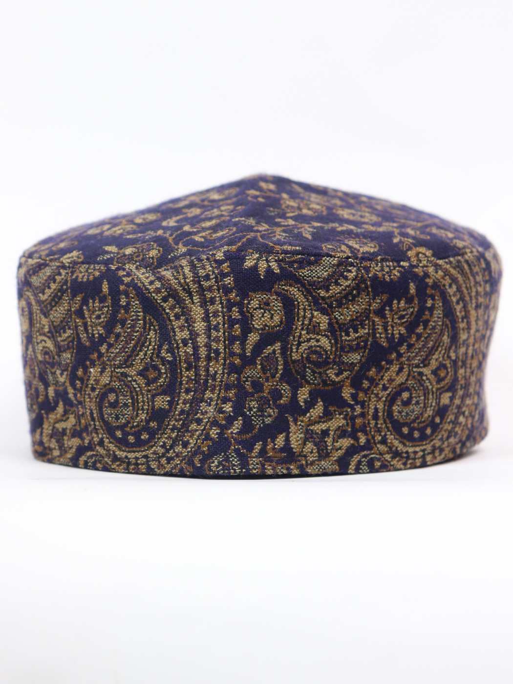 dark blue kani cap in badam florals