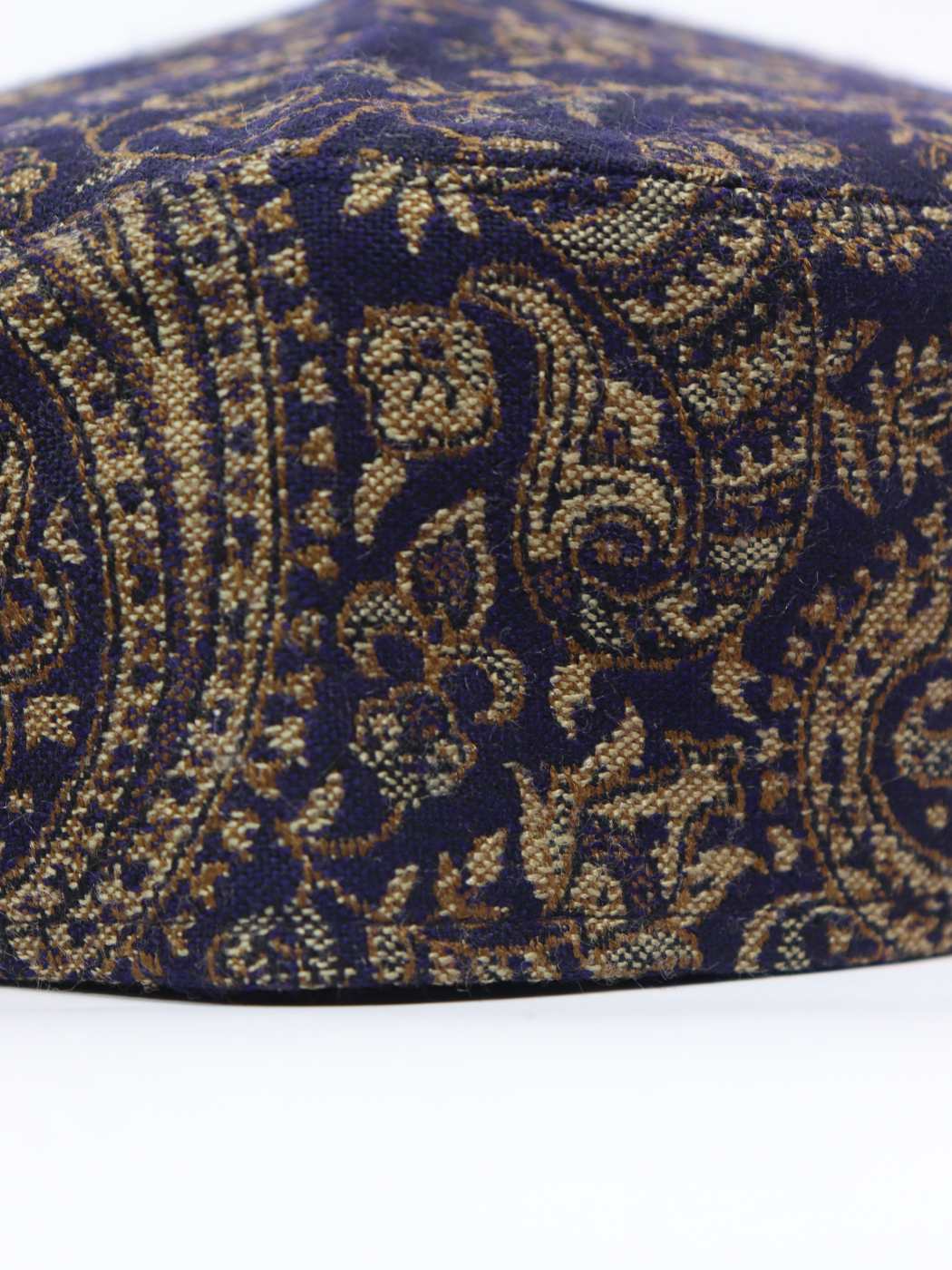 dark blue kani cap from Kashmir in florals
