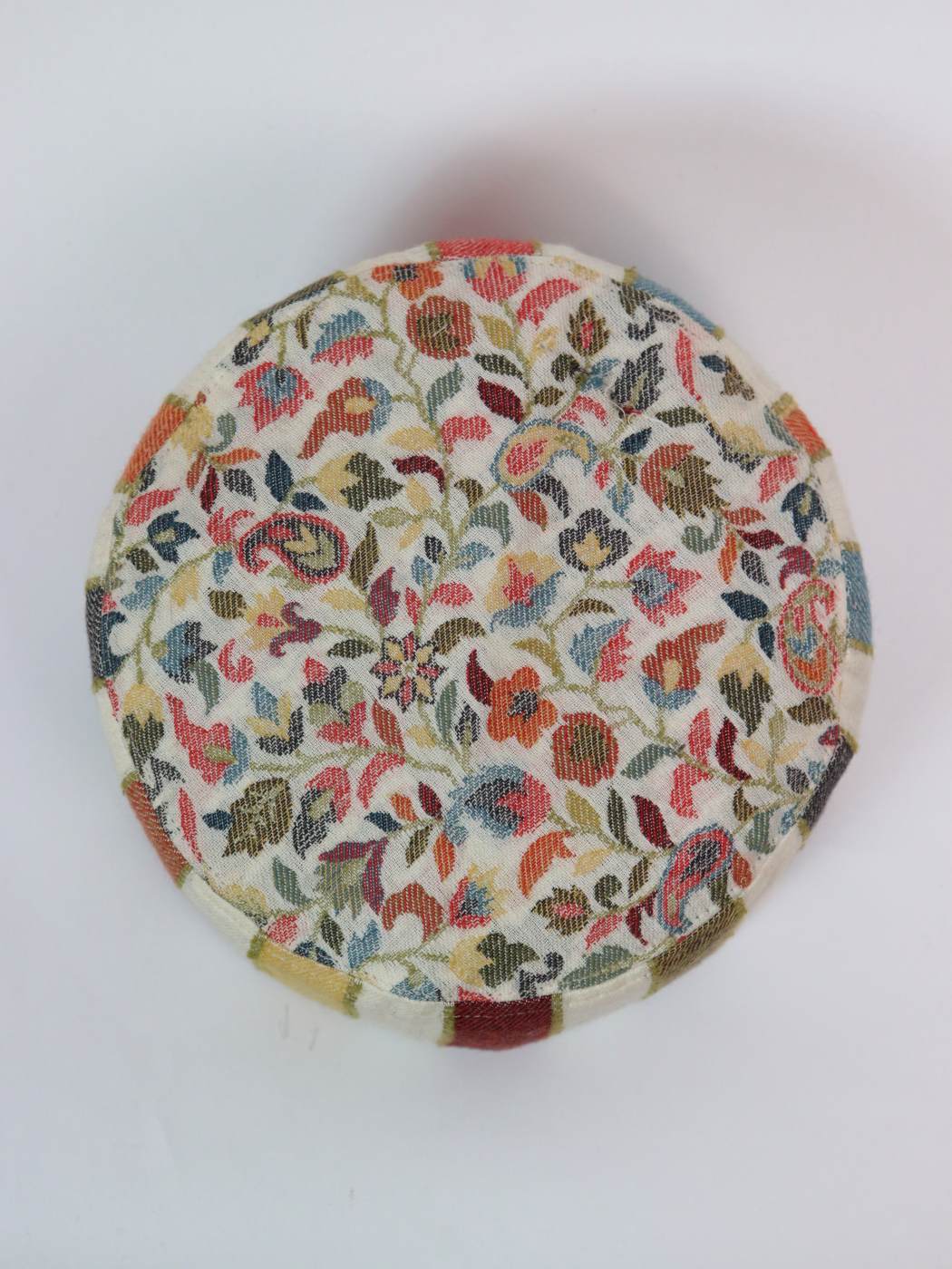 Kashmiri cap top side floral woven pattern