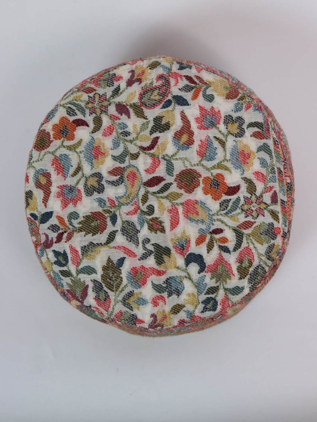 white cap top side floral woven pattern