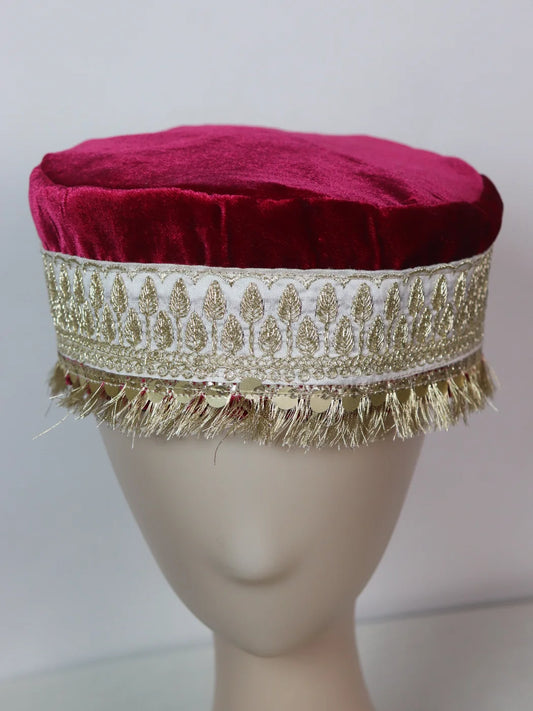 Shaista Kashmiri Partywear Velvet Cap for Wedding With Zari Work for Women In Pink color