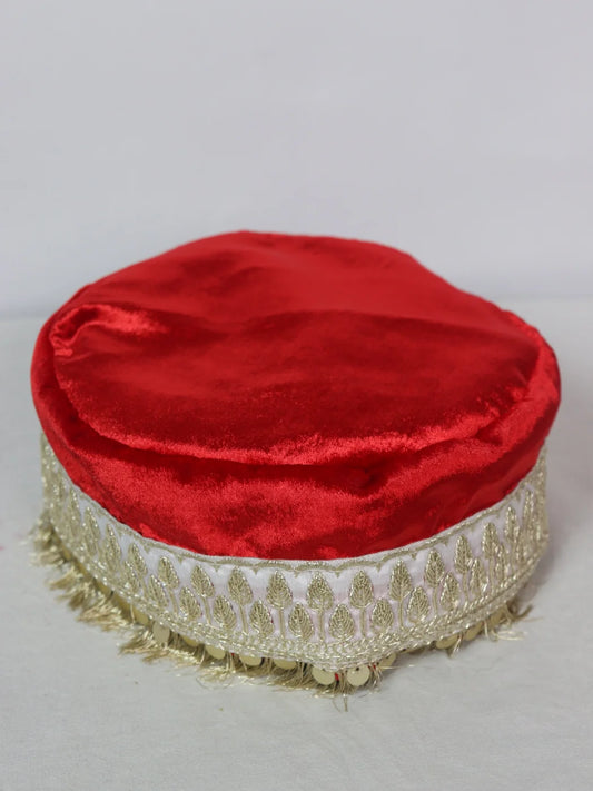 Kashmiri Velvet Cap for Wedding With Zari Work for Women In Red Aftab