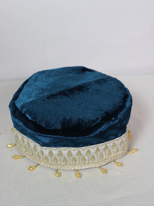 Blue Kashmiri Velvet Cap for Wedding Ulfat With Zari Work for Women