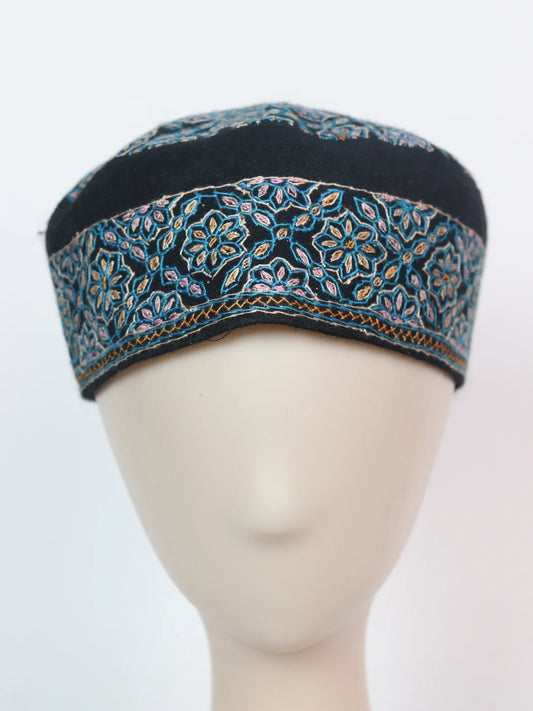 Black Kashmiri Cap | Topi With Hand Sozni Embroidery Rahim
