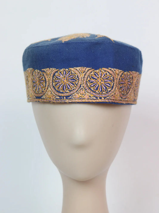 Kashmiri Sozni Work Cap In Blue Toosha | Dachigam