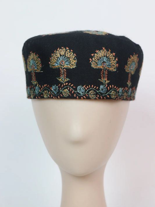 Kashmiri Black Cap |Topi With Hand Sozni Embroidery