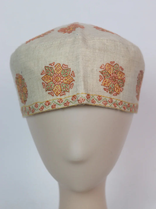 Kashmiri Classic Beige Cap Mohsin With Handmade Sozni Work