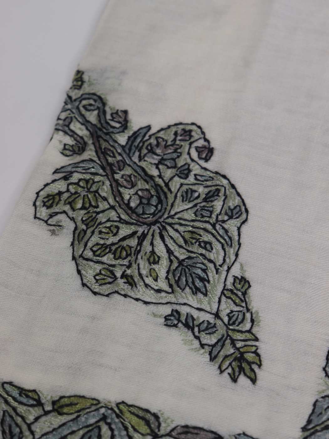Kashmiri Work Rumaal Headscarf in MP Pashmina with Hand Sozni