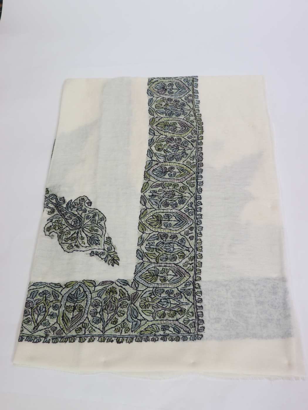 Kashmiri Work Rumaal Headscarf in MP Pashmina with Hand Sozni