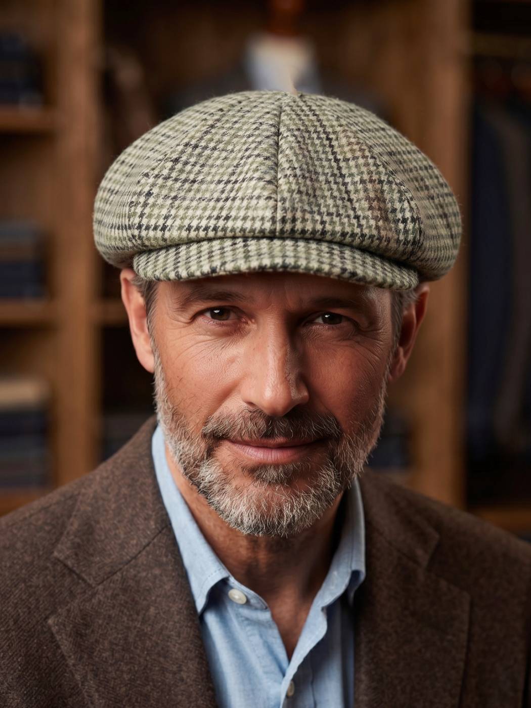 Newsboy Baggy Cap in Tweed Wool | Green White