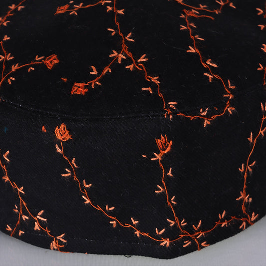 Black Toosha with Hand Sozni Embroidery Topi | Cap
