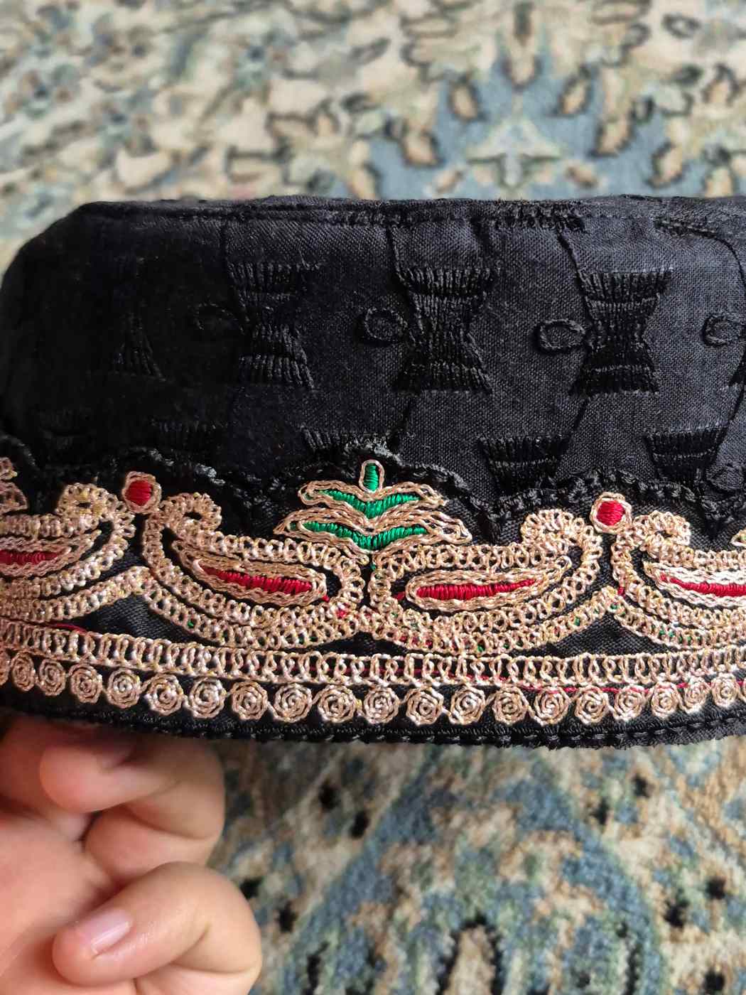 Black Cotton Chikan Cap With Zari Tilla Work