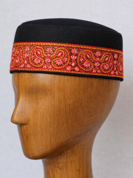 Round Cap in Toosha Fabric With Sozni Embroidery Border