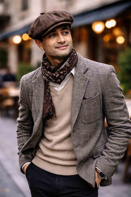 Tweed Wool Flat Cap 8 Panel | Newsboy Flat Cap