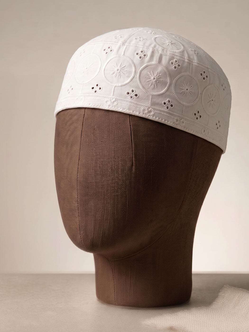 summer Kashmiri mens cap in white cotton