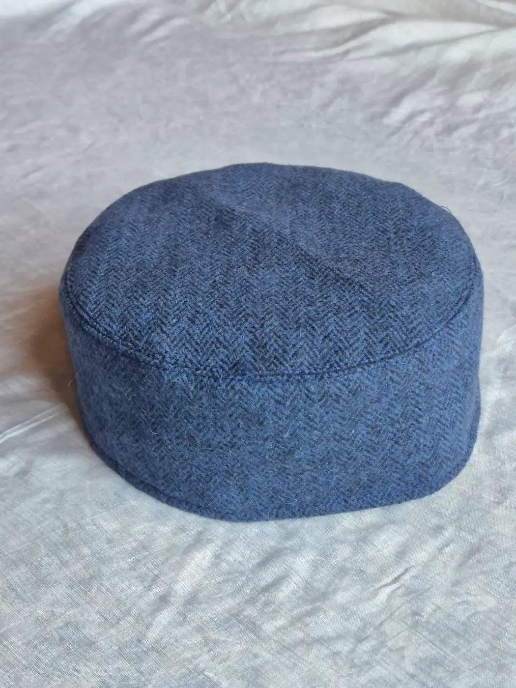 Blue Round Foldable Woolen Cap in Handloom Tweed | Premium Kashmiri Fabric