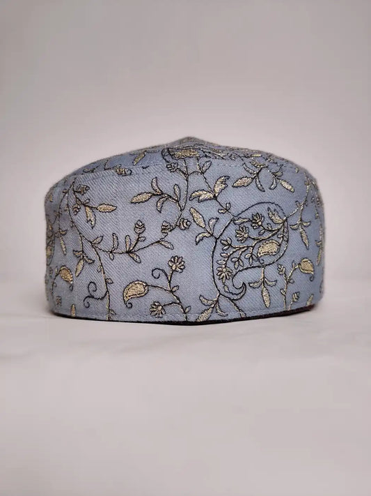 grey cap from Kashmir in zari tilla