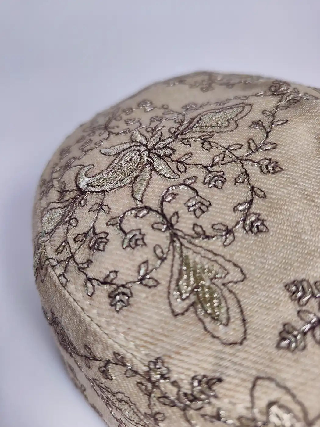 Beige Khayam Stylish Cap with Zari Work