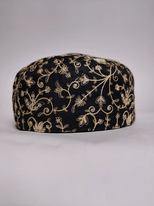 black cap from Kashmir with side zari tilla work