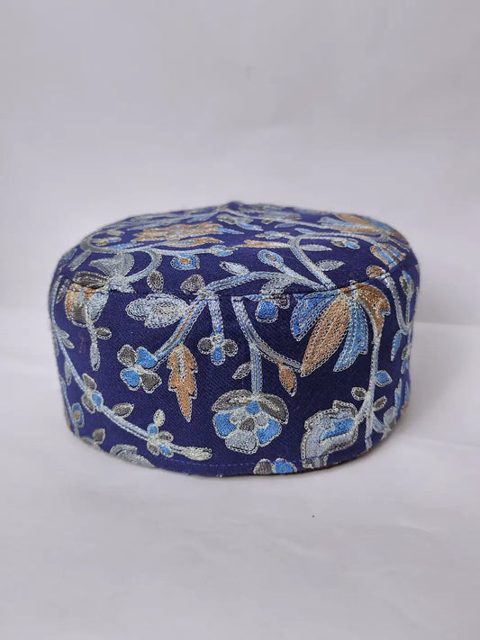 Kashmiri dark blue cap with all over aari