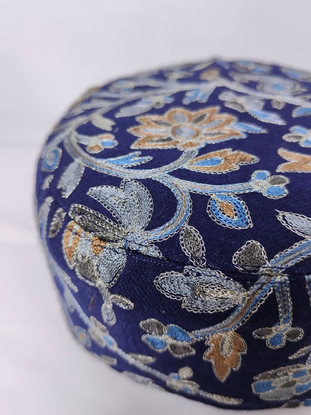 Kashmiri cap in dark blue with aari