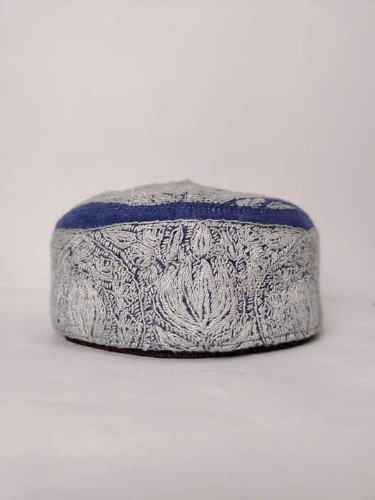Kashmiri dark blue cap for gents with hand sozni embroidery