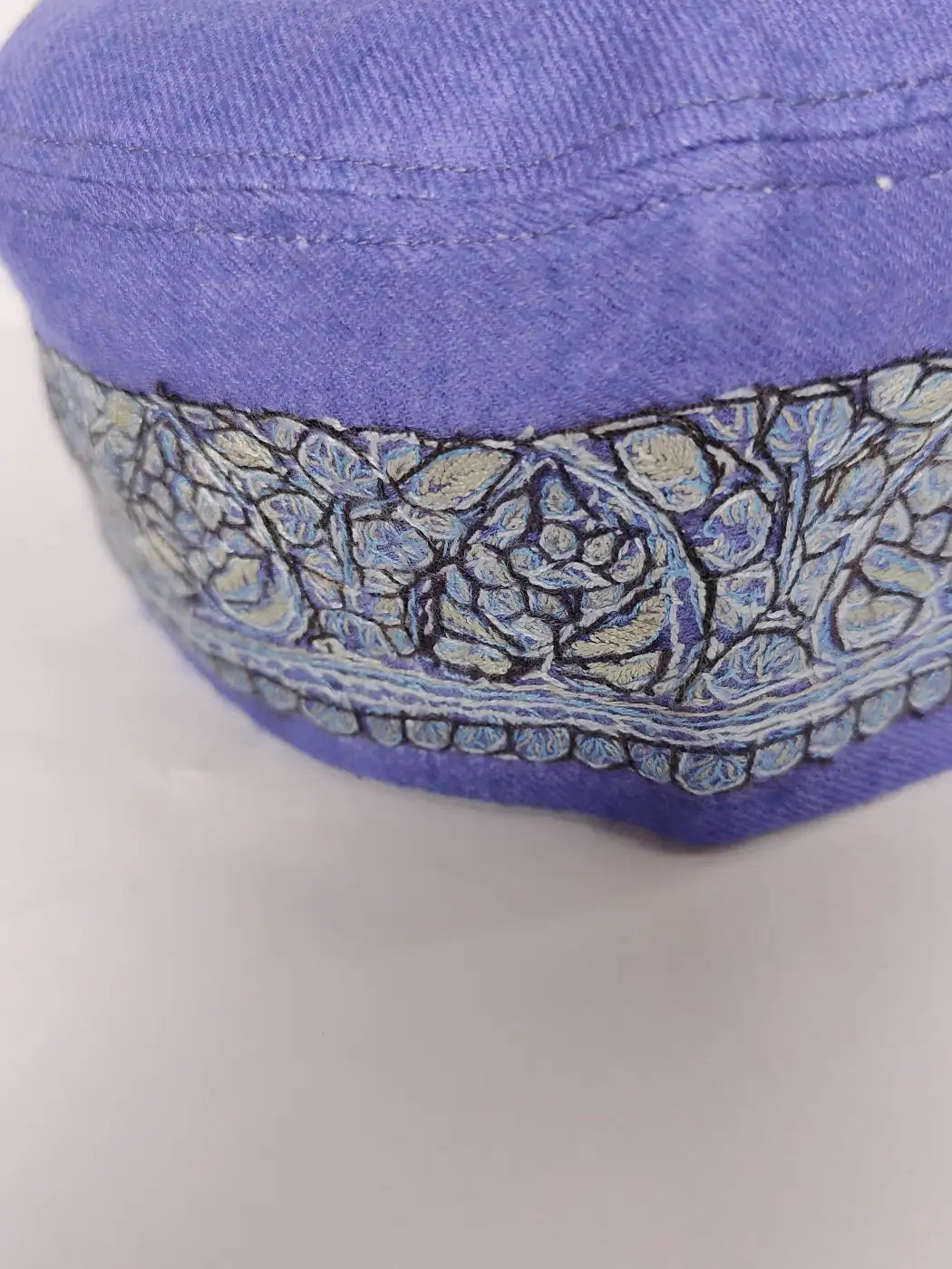 Blue Kashmiri Cap for gents with Hand Sozni Embroidery Nawaz