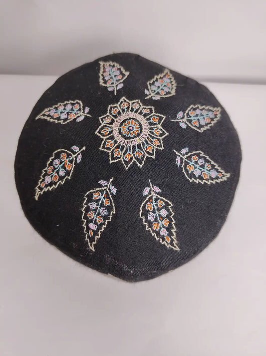 Kashmiri cap in black colour with hand Sozni embroidery