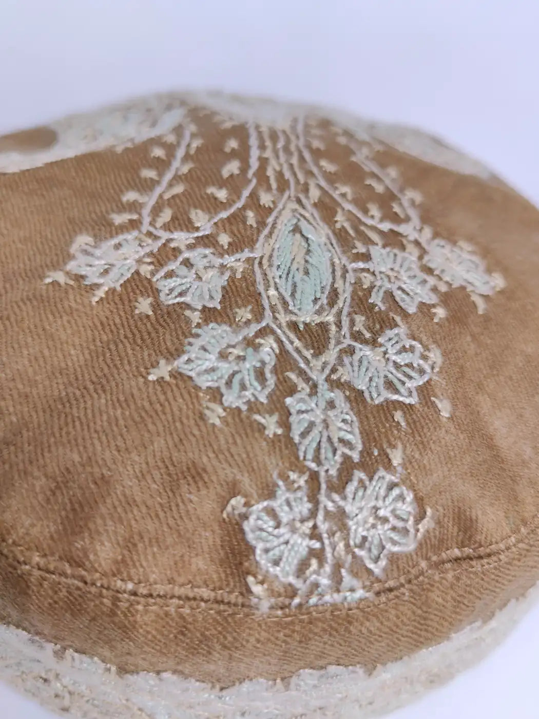 Kashmiri Pashmina Beige Sozni Work Cap | Ghulam Azam