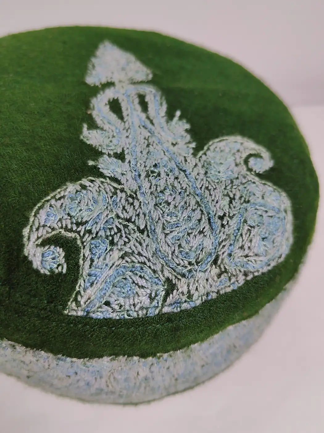 Kashmiri Pashmina Green Designer Sozni Work Cap | Khan