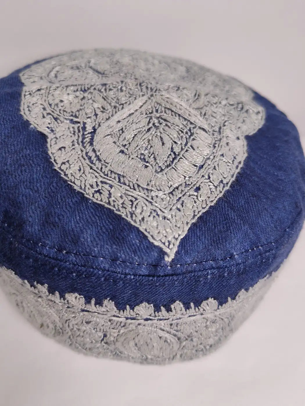 Parwez Pashmina Sozni Embroidery Lightweight Cap in Blue