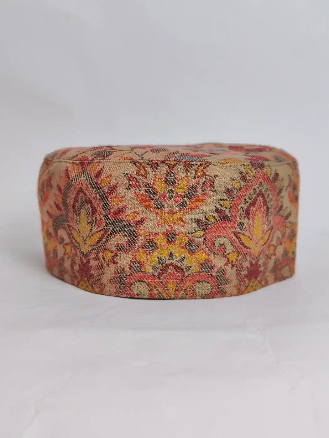 beige cap with kani woven florals