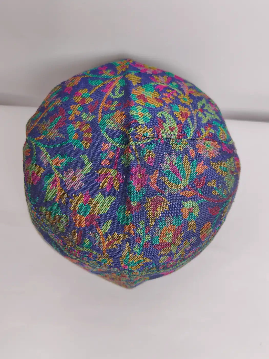 dark blue cap from Kashmir in kani style