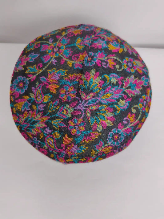 Kashmiri kani cap top side in florals motifs