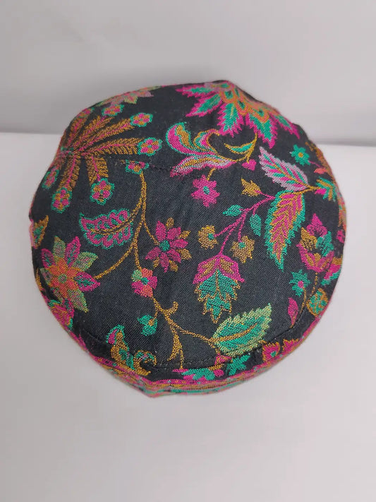 Black topi in florals on top side