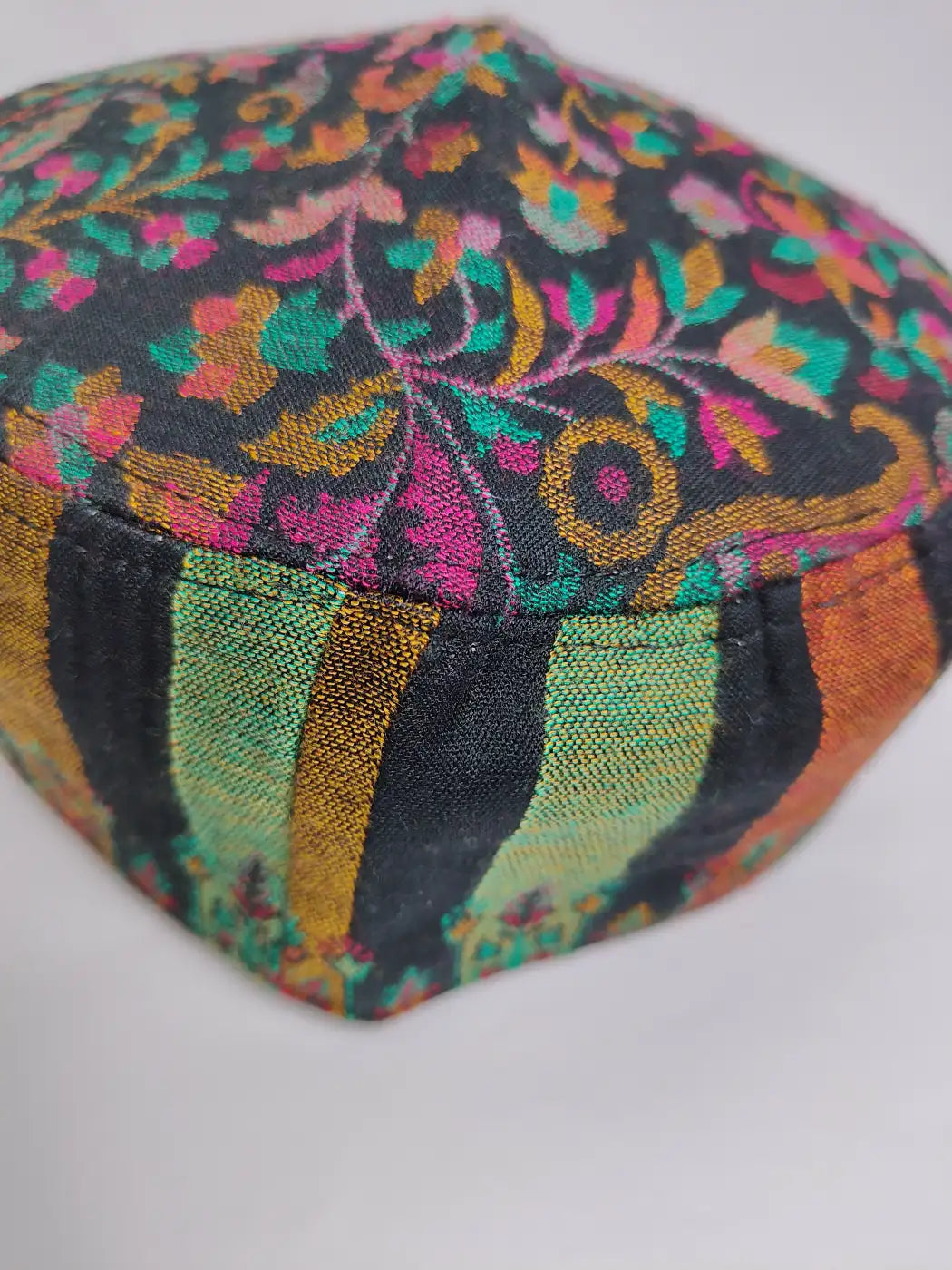 Black cap from Kashmir with lakeer patterns