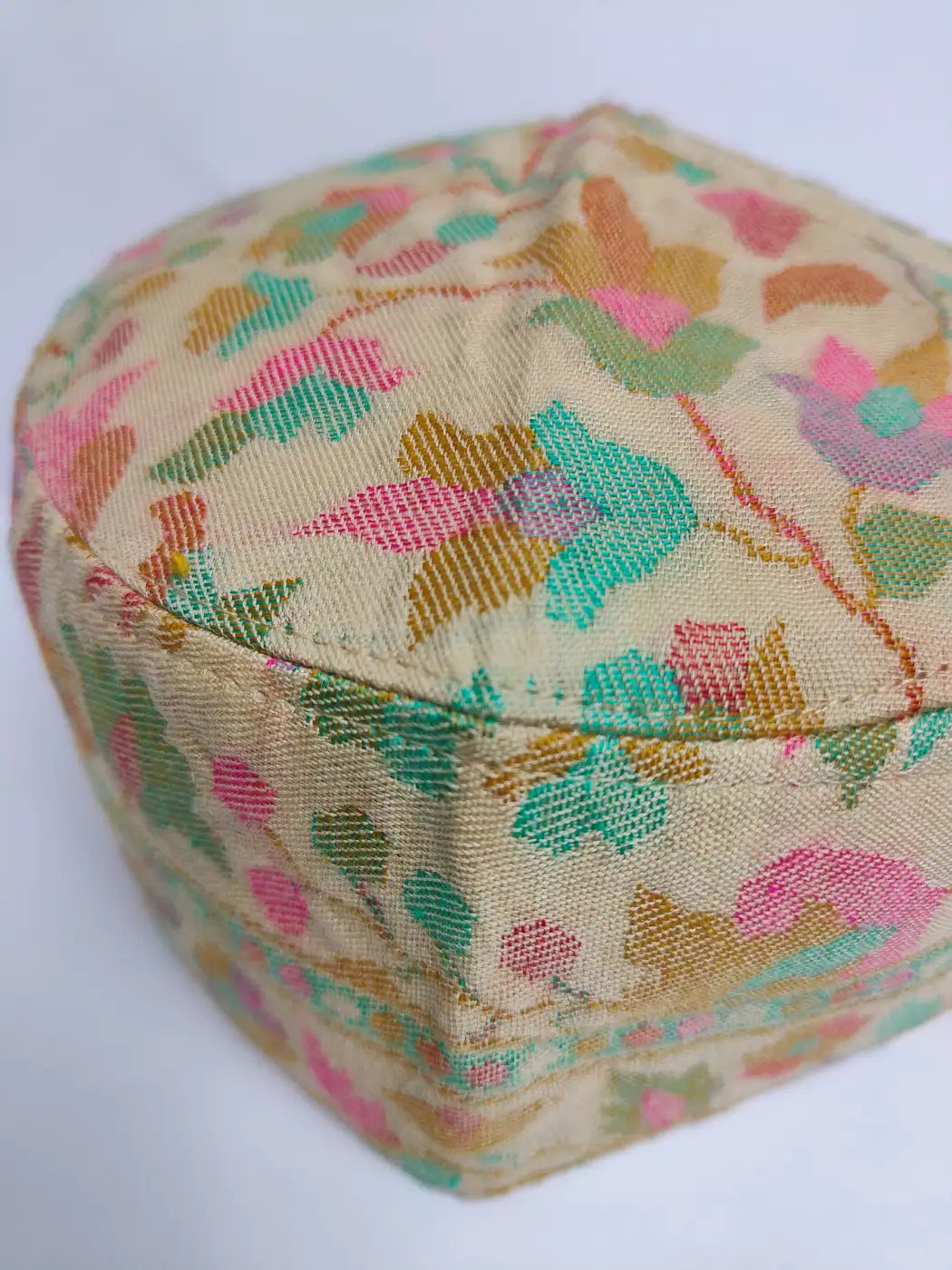 Beige Kashmiri kani cap in floral