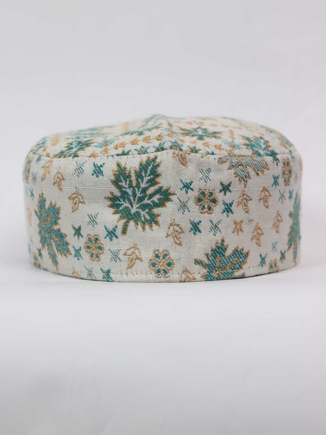 white foldable cap in floral wove pattern
