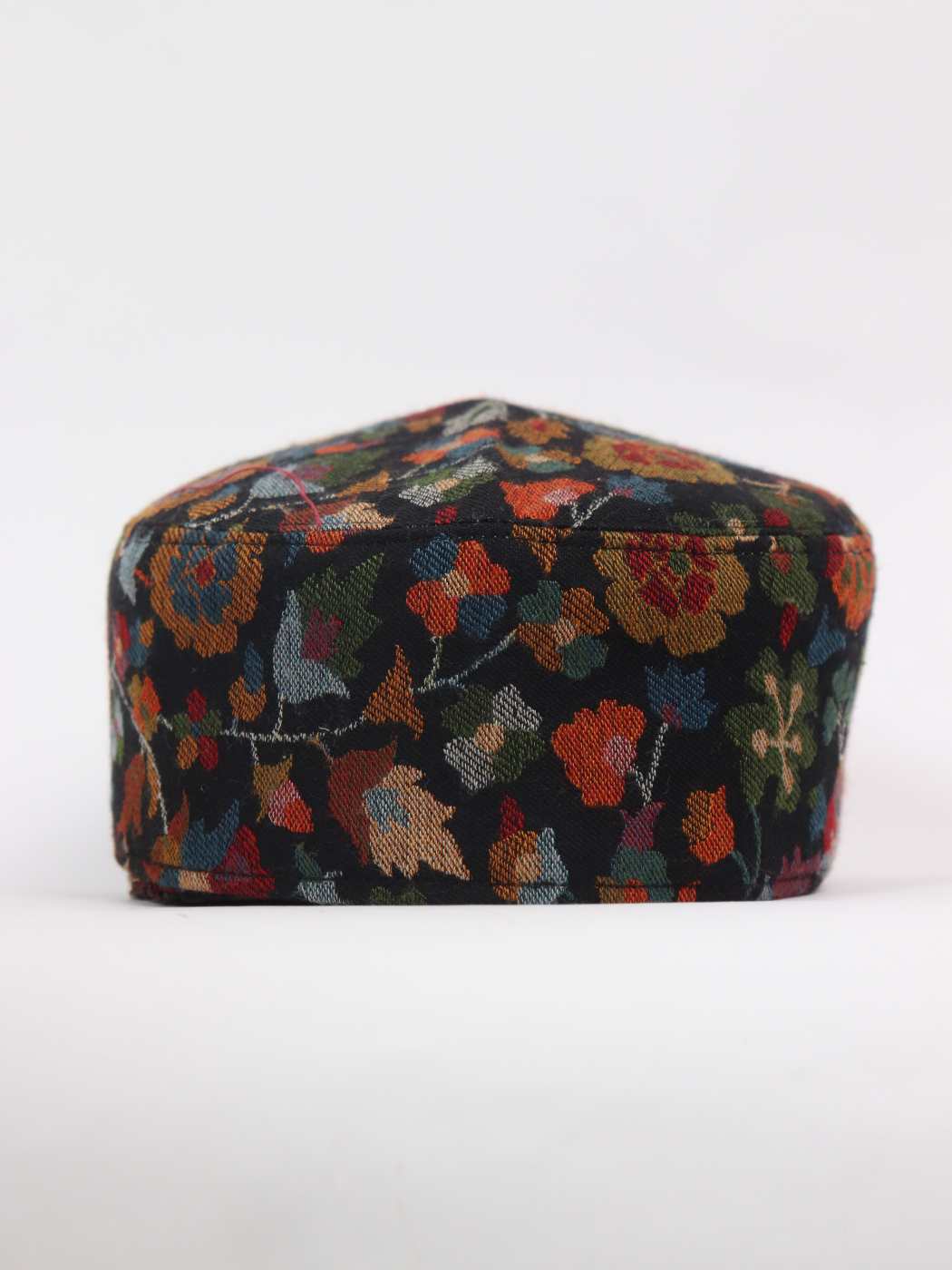 Kashmiri cap in black with floral patterns