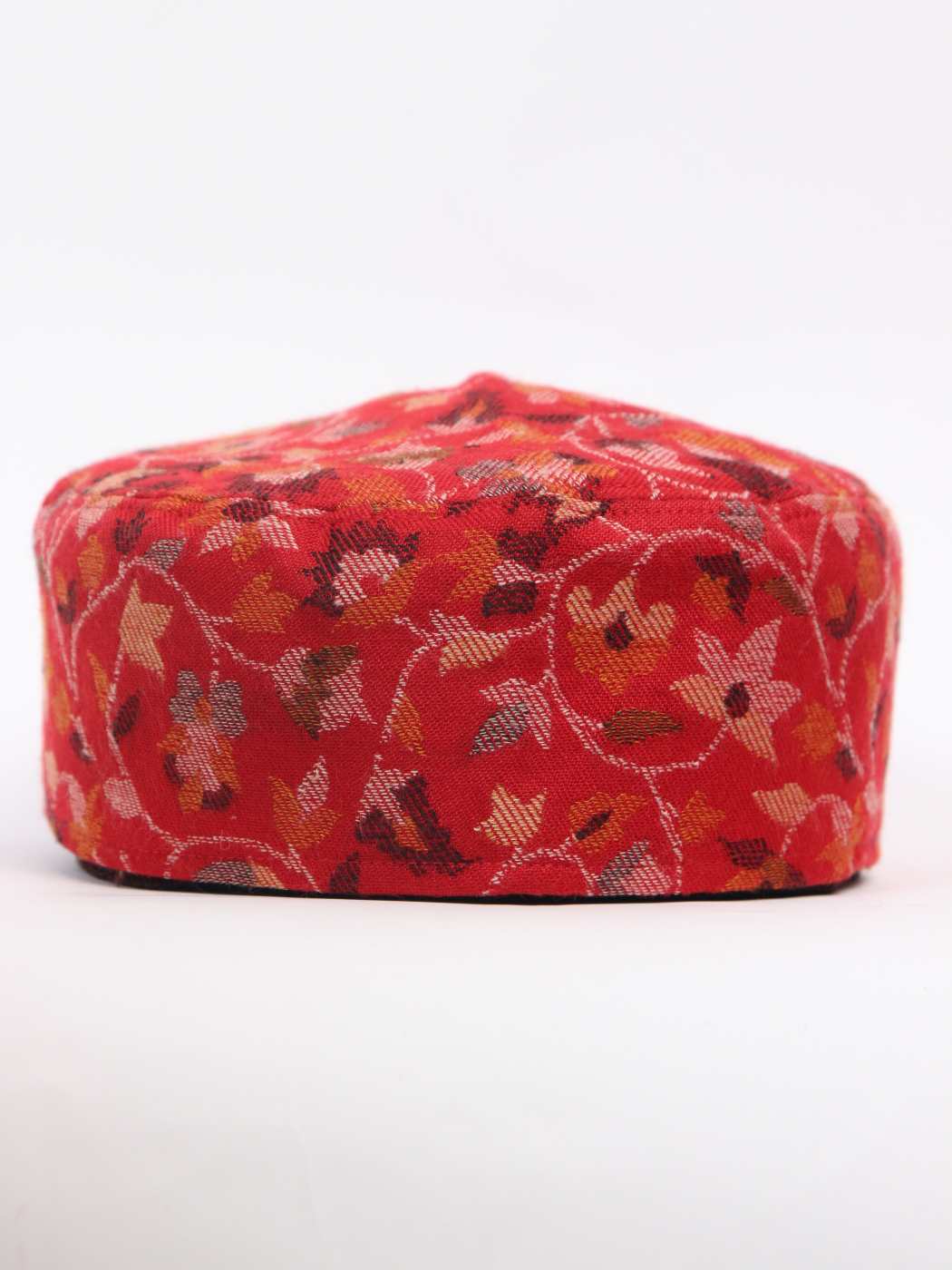 round cap in red woven pattern
