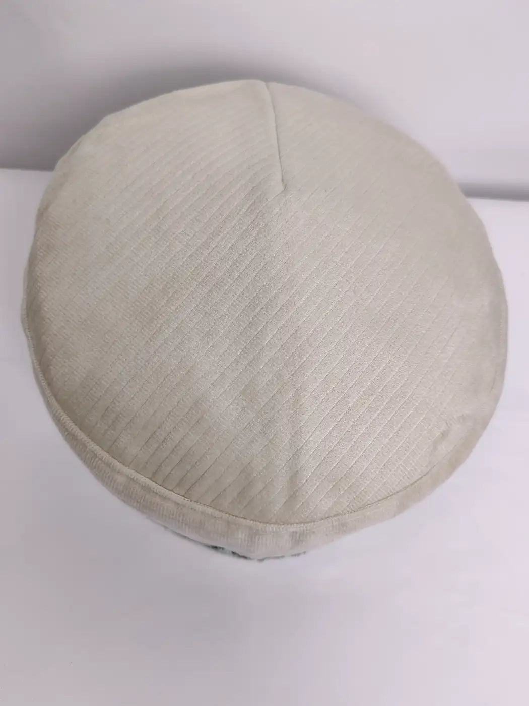 round Kashmiri cap in white velvet top side