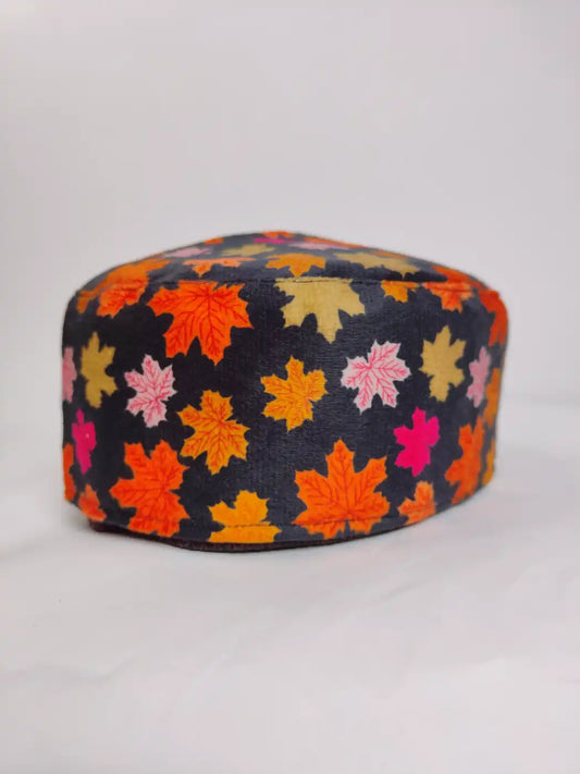 black cap with chinar printed pattern