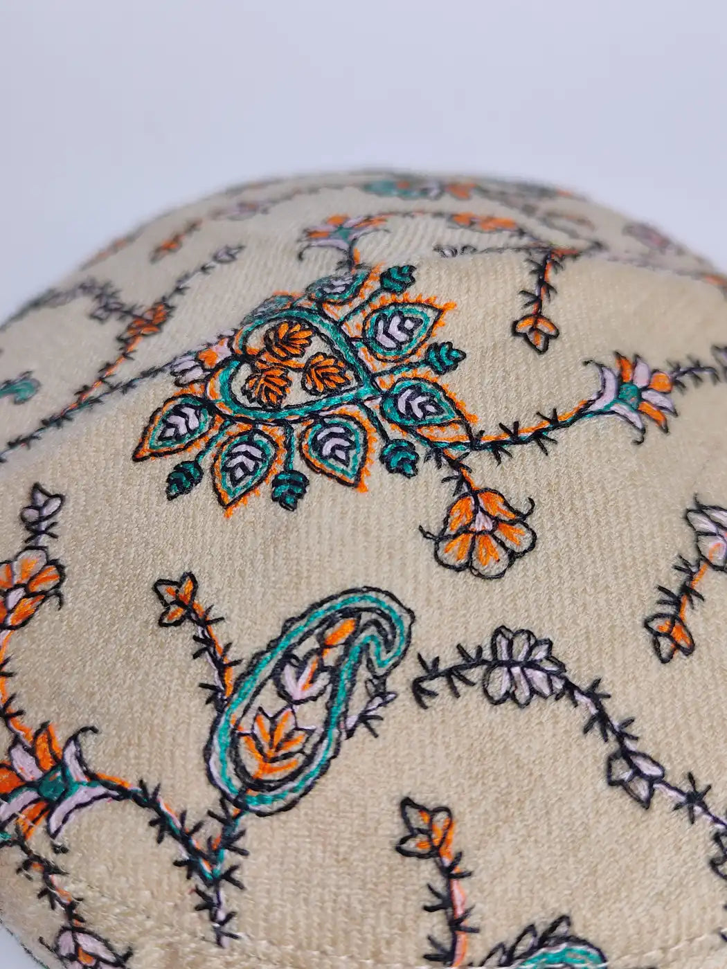 Unique Beige Cap with Sozni Work