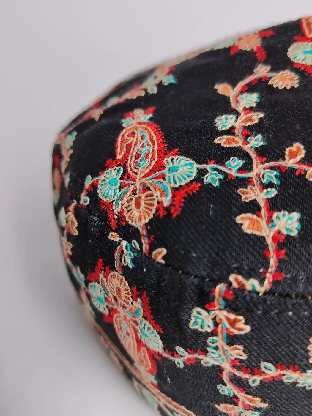 topi with badami sozni embroidery in wool